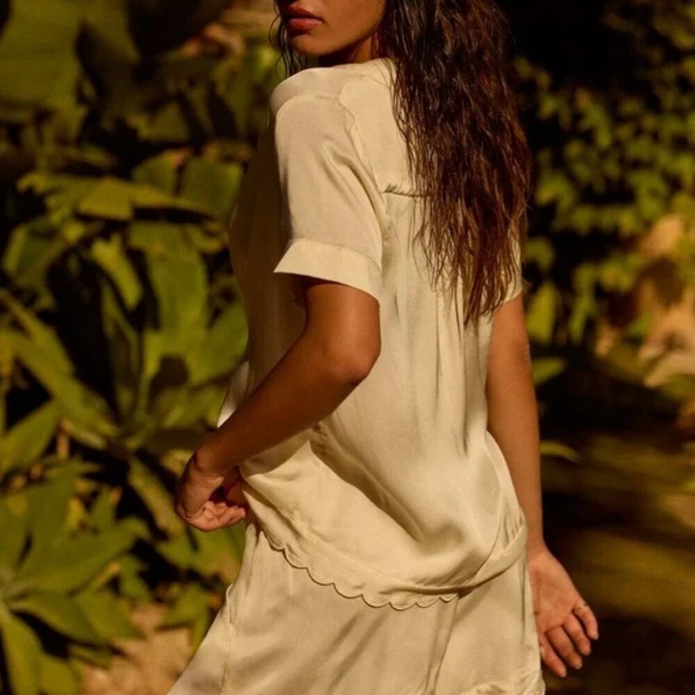 BHLDN wedding pajama set - white, scalloped